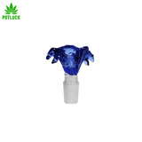Cobra Kai Inspired Glass 14mm frosted socket bowl, it features 2 opposite facing snake heads i na royal blue colour